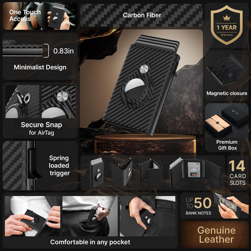 Typecase Mens Wallet Card Holder for Tracker: Leather Smart Wallet for Men Compatible with Apple Tracker, RFID Blocking, Slim, Minimalist - 9-14 Card Capacity | ID Window | Cash Slot